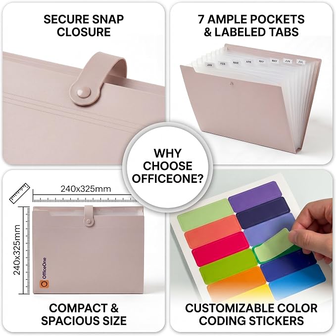 OfficeOne 8-Pocket Expanding File Folder, A4 Letter Size Accordion Document - Image 3