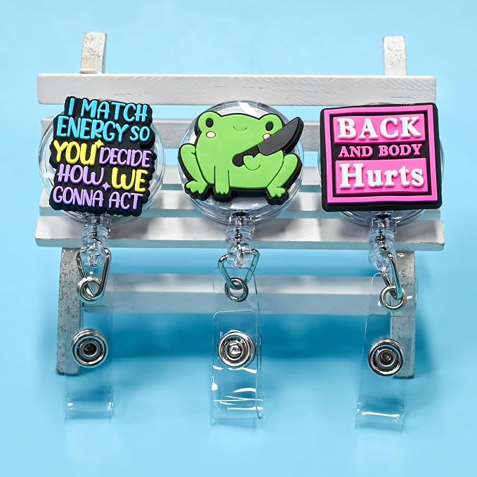 50 Pack Funny Retractable Badge Reel Holder Fun Humorous PVC ID Badge Reels - Image 2