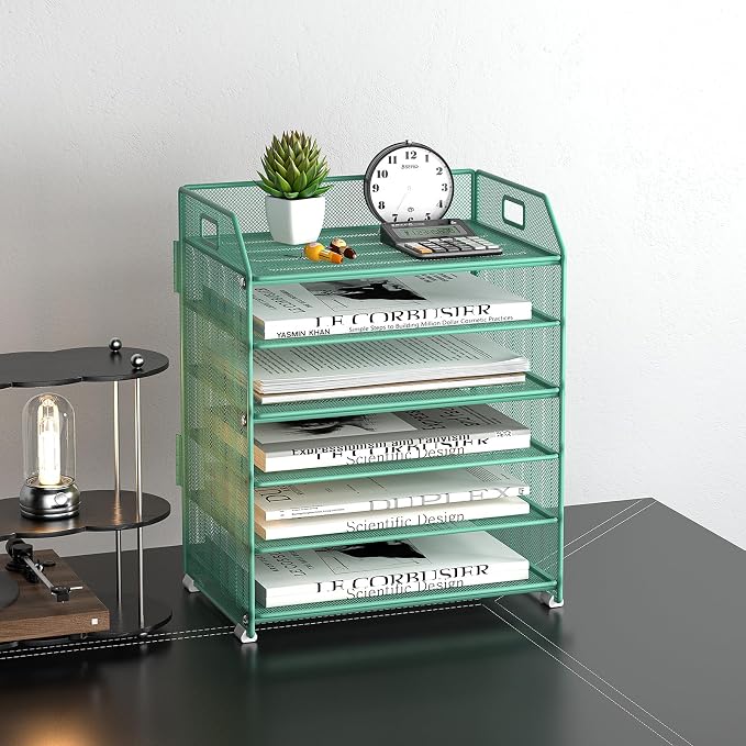6 Tier Paper Organizer Letter Tray, Metal Mesh Paper Tray Organizer - Image 2