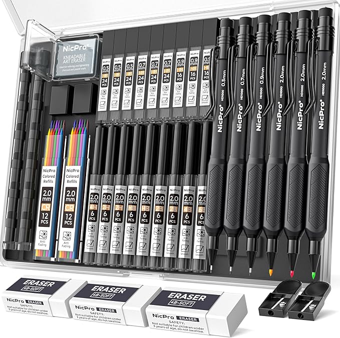 Nicpro 6PCS Weatherproof Mechanical Pencil Set, Sketching Drawing by Nicpro