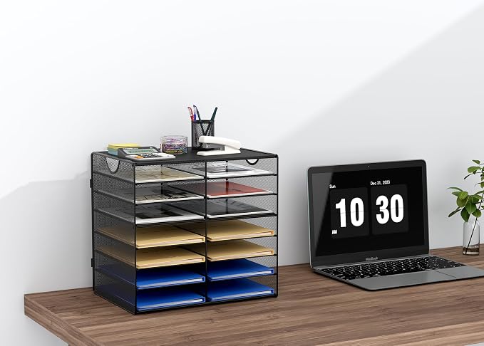 EasyPAG Paper Trays for Classroom 14 Tier Mesh Desk Organizer Shelves - Image 3