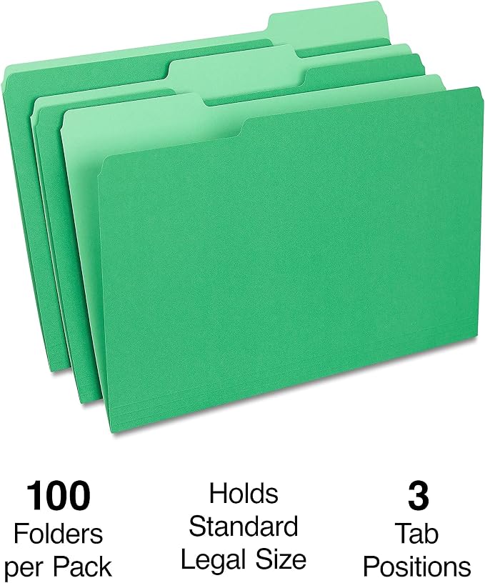 Staples File Folders, Legal Size, 1/3‑Cut Tabs, Durable Paper Stock, 200/Carton - Image 2