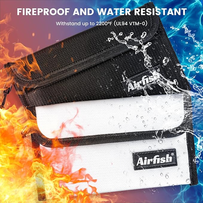 Airfish 2 Pack Fireproof Money Wallet, 8 x 5 Inches Fireproof Document Bag - Image 2