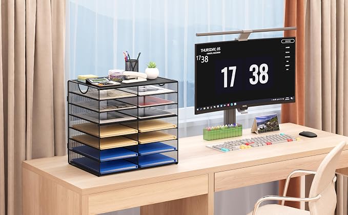 EasyPAG Paper Trays for Classroom 14 Tier Mesh Desk Organizer Shelves - Image 5