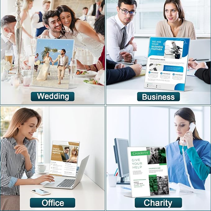 12 Pack Acrylic Sign Holder 8.5x11 Inches, L-Shape Vertical Menu Holder Stand - Image 7