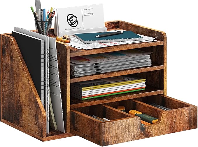 Wood Desk File Organizer with Side File Rack, Space-Efficient Design Easy to by NiOffice