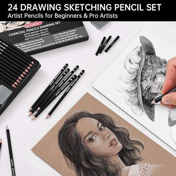 Drawing Sketching Pencil Set, 24 Piece Pro Artist Sketch Kit - Image 6