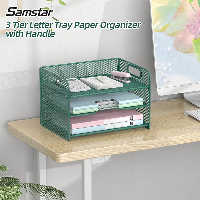 Samstar 3 Tier Green Letter Tray Paper Organizer - Image 2