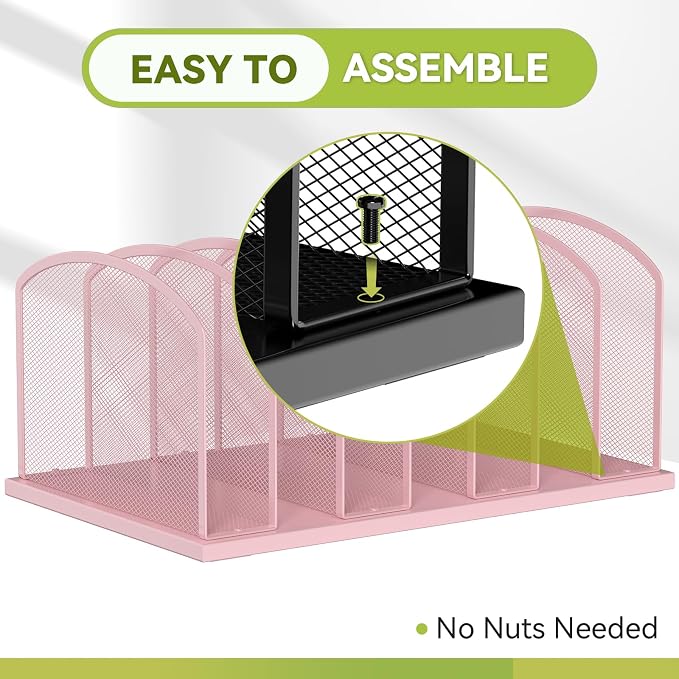 Desk File Organizer Vertical 7 Sections Mesh File Sorter Paper Storage Organizer - Image 3