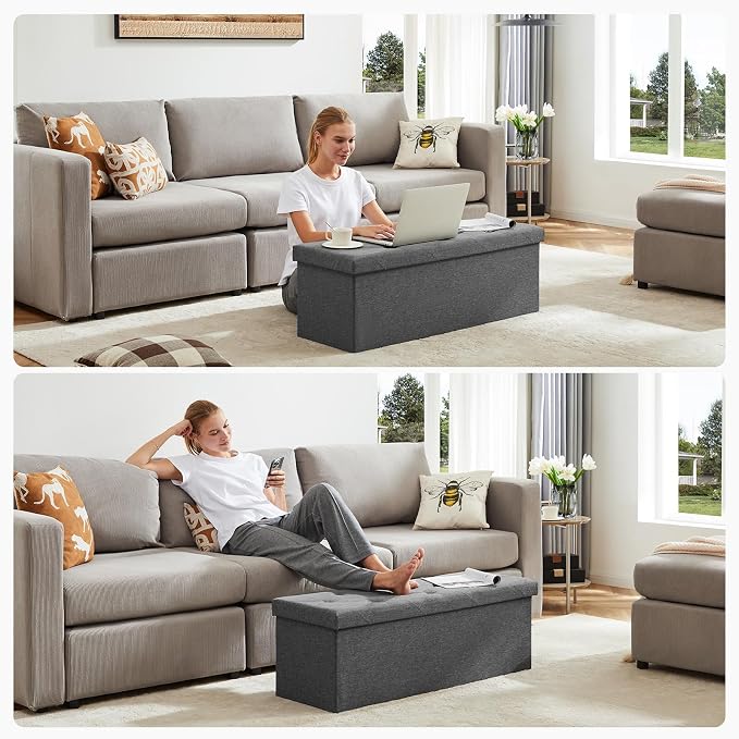 DUMOS 43 Inch Folding Storage Ottoman Bench, Spacious Hidden Organizer - Image 7