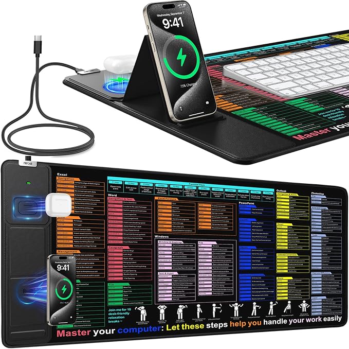 Mouse Pad with Foldable Phone Holder, Wireless Charging Desk Mat 31.5x15.75 by miroddi