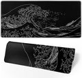 Japanese Sea Wave Large Mouse Pad, Anime Black Gaming, Extended Kanagawa Mat by Brecoy