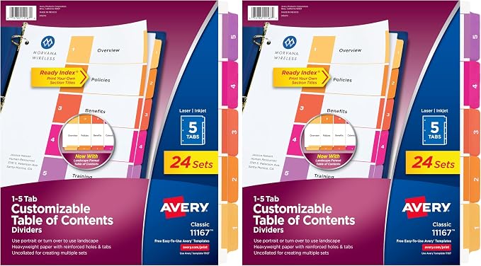 Avery Dividers for 3 Ring Binders, 5 Tabs per Set, Customizable Table Contents by Avery