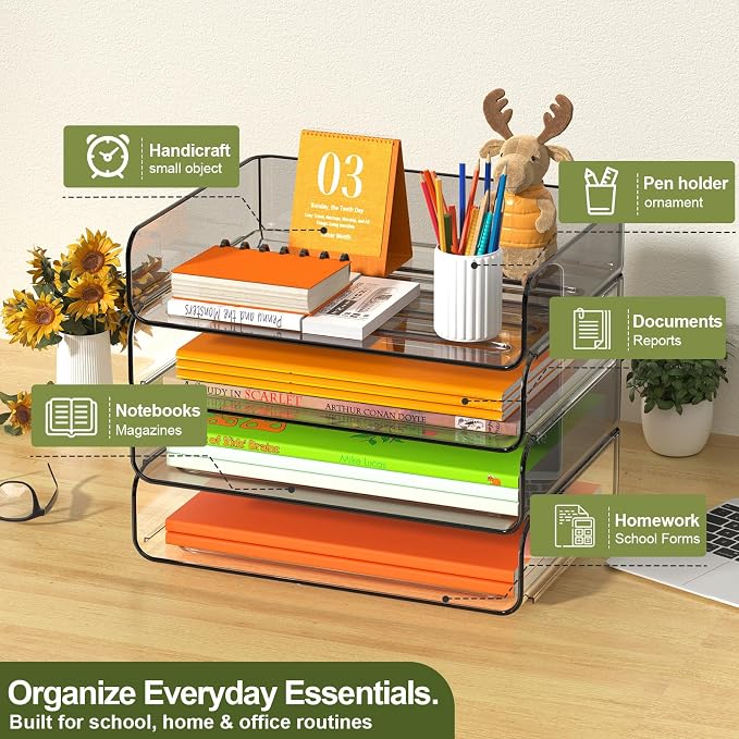 FANXIYQ 4-Tier Acrylic Paper Tray Organizer, Homework & Notebooks, Decorative - Image 2
