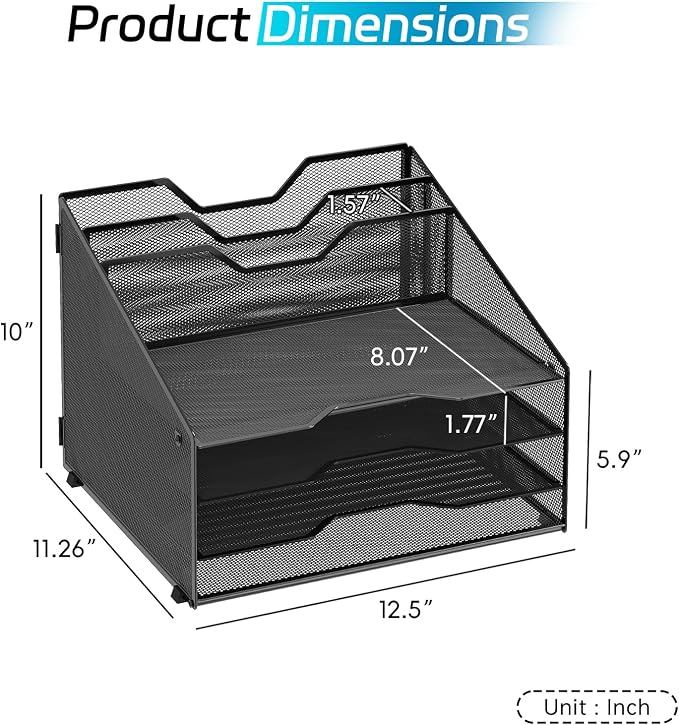 Desk File Organizer, 4 Letter Trays and 2 Upright Sections, school and - Image 2