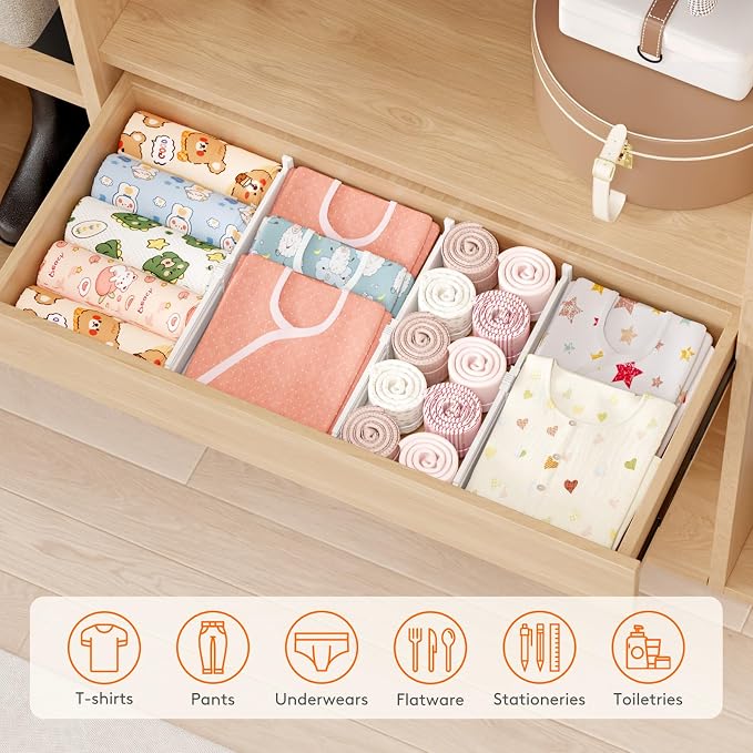 Lifewit 5 Pack Drawer Dividers for Clothes, Adjustable White Plastic Separators - Image 9