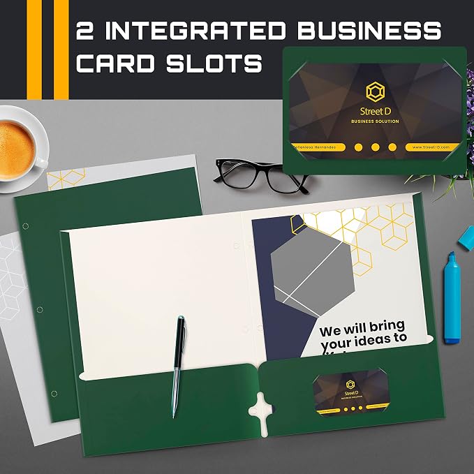Better Office Products Two Pocket Portfolio Folders, Dark Green, Letter Size - Image 4