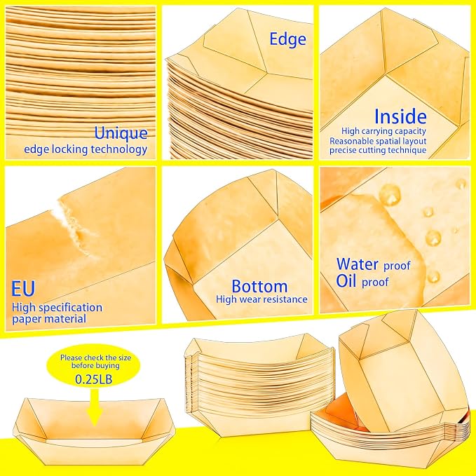 500 Pack 1/4Lb Paper Food Boat Trays Disposable Small Paper Boats Plates - Image 3