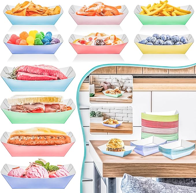 120 Pack 2LB Colorful Paper Food Boat Trays Disposable Paper Boats Containers - Image 4