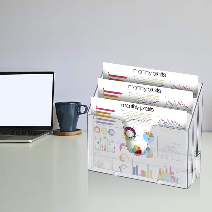 Acrimet Horizontal Triple File Folder Holder Organizer, Open Top Desktop - Image 2