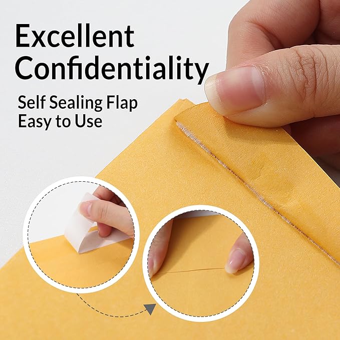 SUNEE 6x9 Manilla Envelopes, 28lb Brown Kraft, Ultra Strong Quick-Seal Security - Image 4