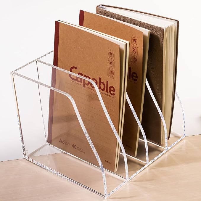 Acrylic Magazine File Holder, 4 Vertical Compartments Desk Document Sorter - Image 8