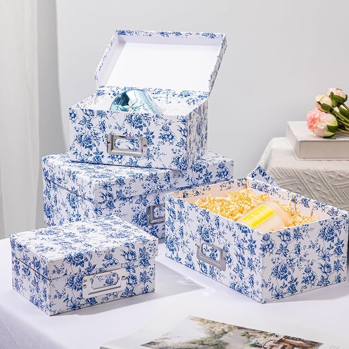 Briful Blue White Floral Nested Decorative Storage Boxes - Image 4