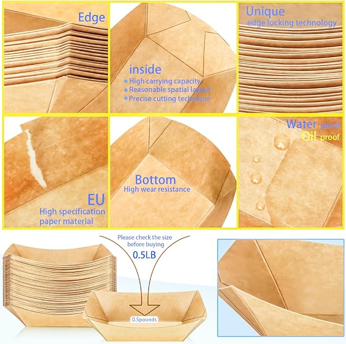 300 Pack 1/2Lb Paper Food Boat Trays Disposable Small Paper Boats Plates - Image 3