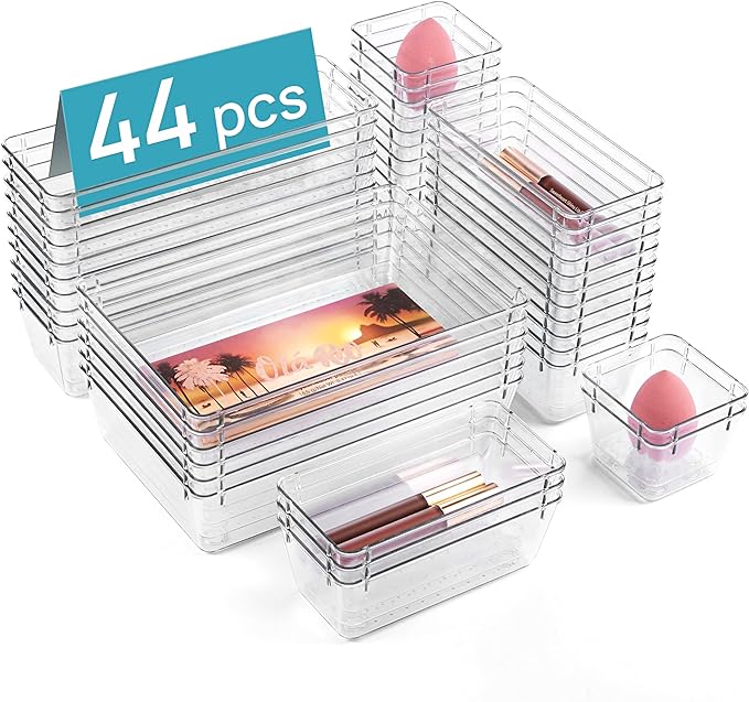 Vtopmart 44 PCS Clear Plastic Drawer Organizers Set, 4-Size Versatile Bathroom by Vtopmart
