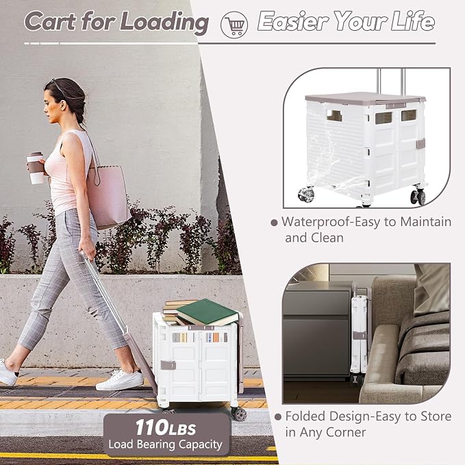 FELICON SELORSS Folding Utility Cart Portable Rolling Crate Handcart-White | - Image 4