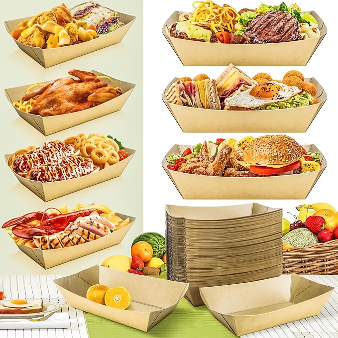 100 Pack 5LB Extra Large Paper Food Boats Trays Disposable Paper Boat, Heavy - Image 4