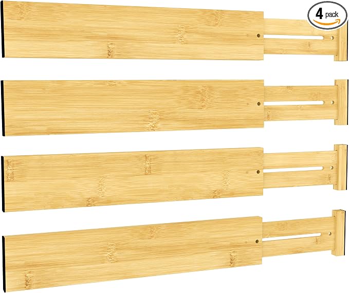 BAMEOS Bamboo Expandable Drawer Dividers – Fits 16.65"–22" Drawers by BAMEOS
