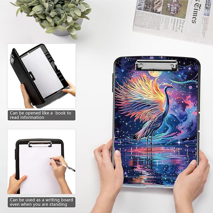 Clipboard with Storage, High Capacity Crane Bird Storage Clipboard 9.5x14 with - Image 4