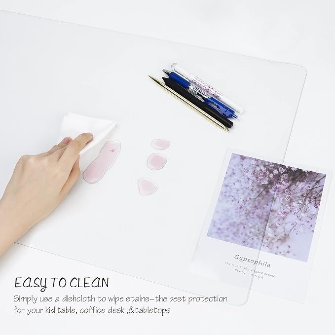 Oterri Clear Writing Desk Pad, 35.4’’x17” Heat Resistant Waterproof PVC Round - Image 4