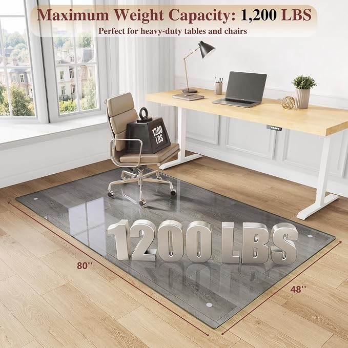 Tempered Glass Chair Mat, Hides Dirt/Fur, Noise-Free Gliding Shatterproof - Image 2