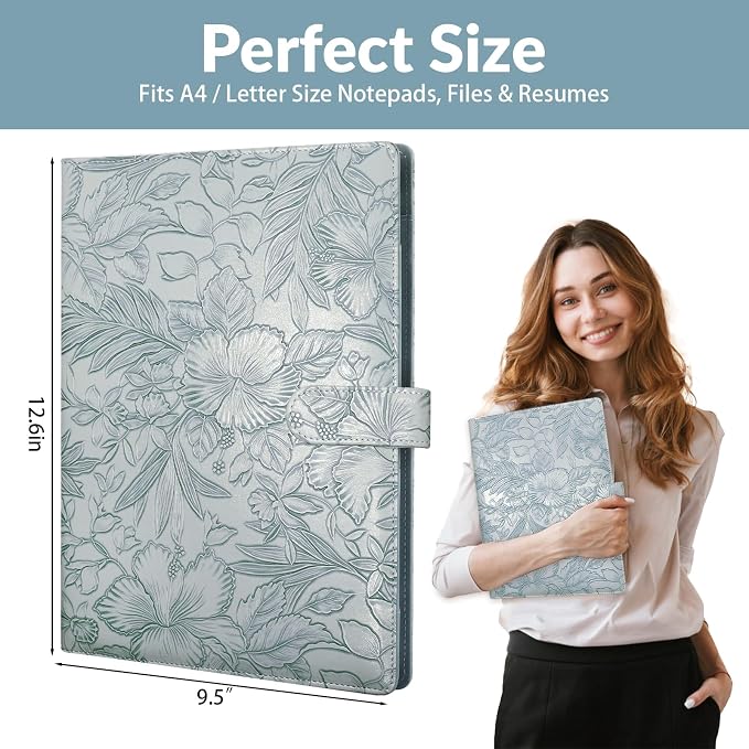 Professional Padfolio Portfolio Binder, Textured Embossing Faux Leather Folder - Image 2