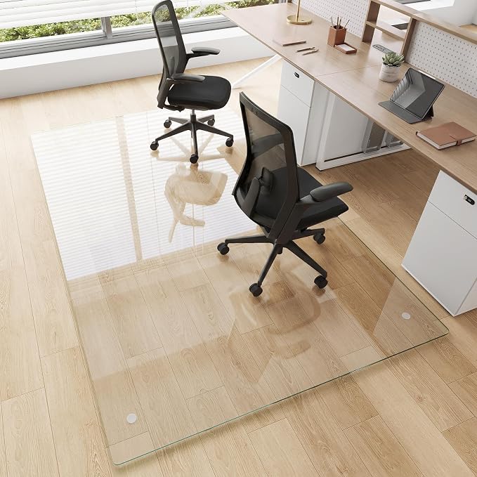Tempered Glass Chair Mat, 4 Non‑Slip Pads, Smooth Glide & Easy Clean, Carpet by MYSUNORIA