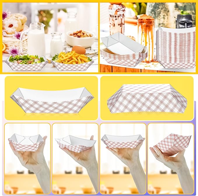 160 Pack Checkered 2Lb Paper Food Boat Trays Disposable Paper Boats Containers - Image 6