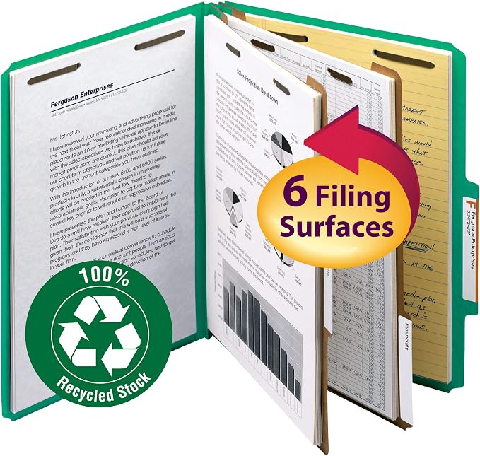 Smead 100% Recycled Pressboard Classification File Folder, 2 Dividers, Letter - Image 2