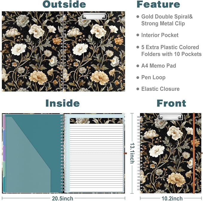 Hongri Clipboard Folio with Refillable Lined Notepad, 8.5 x 11 Folders with - Image 3