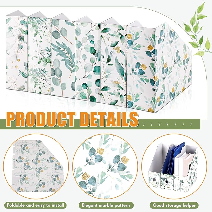 PerKoop 6 Pcs Decorative Magazine File Holders Floral Foldable File Folders - Image 3