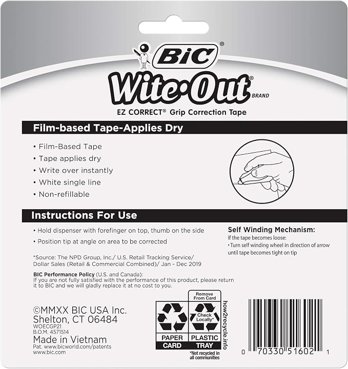 BIC Wite-Out Brand EZ Correct Grip Correction Tape, 19.8 Feet, of White - Image 7