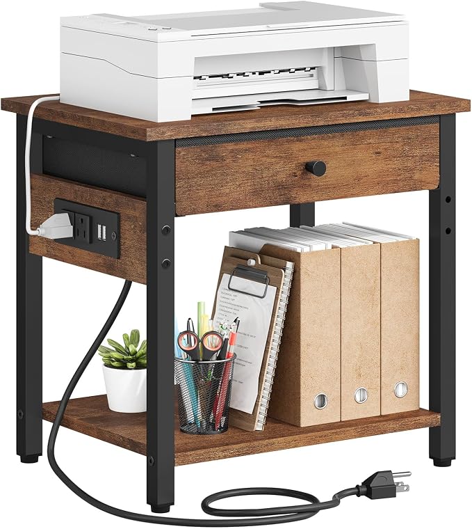 Gewudraw Printer Stand with Charging Station, 2-Tier Under Desk Printer Table by Gewudraw