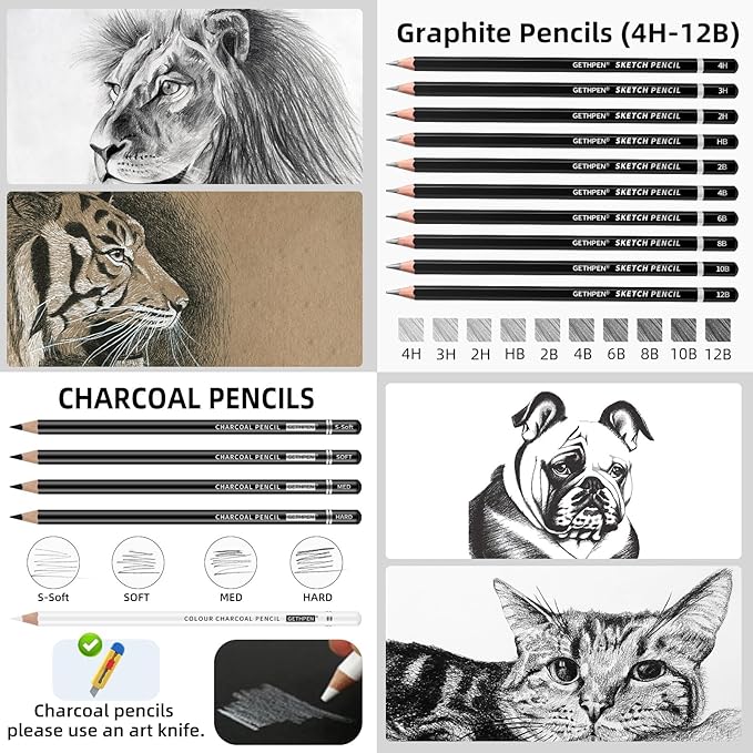 Drawing Sketching Pencil Set, 24 Piece Pro Artist Sketch Kit - Image 2