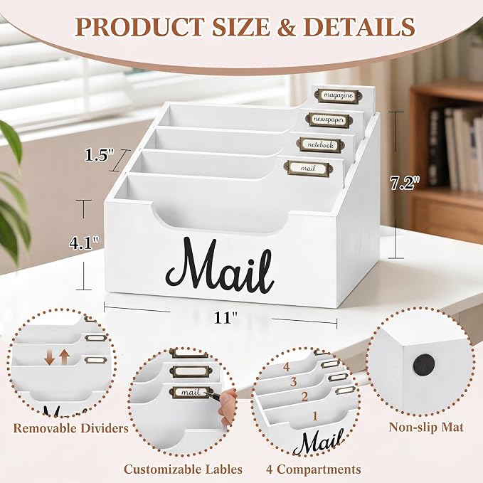 Rustic Wood Mail Organizer Countertop - Image 7