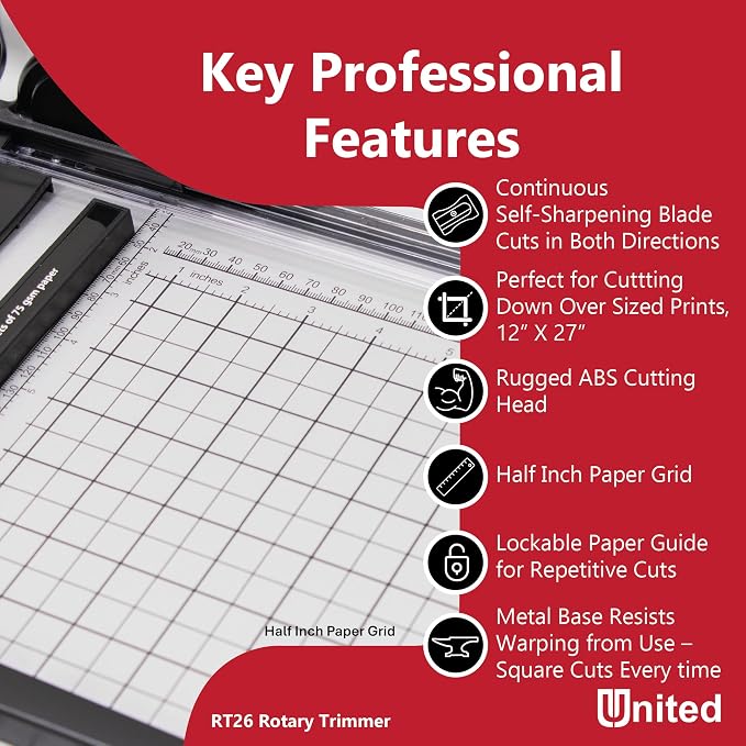 United Office Products RT26 Commercial Rotary Paper Trimmer, Sturdy Metal Base - Image 3