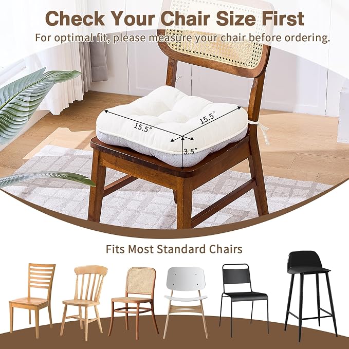 BETU White Chair Cushions for Dining Chairs Set of 2, 3.5" Thick Kitchen Table - Image 4