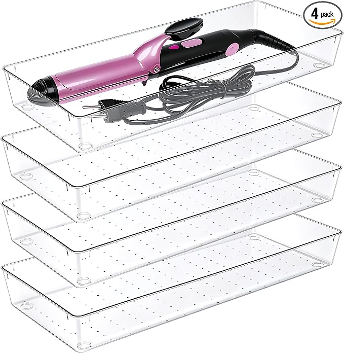 Manalete 4 Pack 15"x6" Extra Large Clear Plastic Drawer Organizer Trays by Manelete
