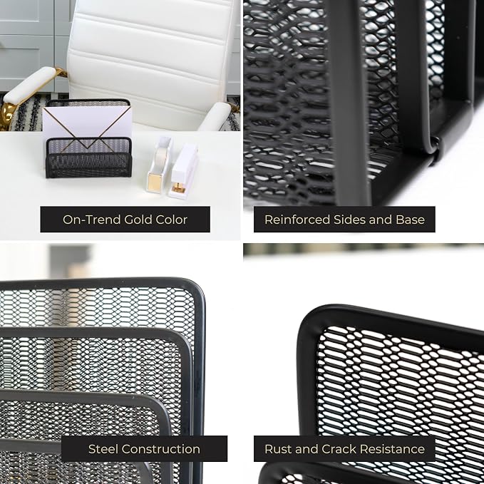 BLU MONACO Black Metal Mesh Letter Sorter | 3-Slot Mail Organizer - Image 2