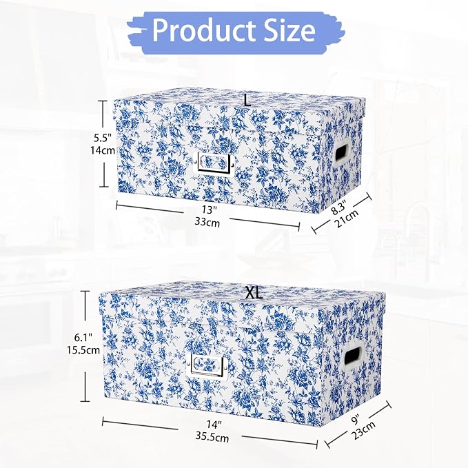 Briful Set of 2 Blue and White Porcelain-Style Storage Boxes - Image 2
